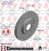 Передние перфорированные тормозные диски ZIMMERMANN 100.1249.52 на Audi A4 (B7) 2005-2009