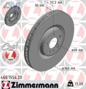 Передний левый тормозной диск (ZIMMERMANN) 460.1554.20 для  Porsche Macan (2014-2018)