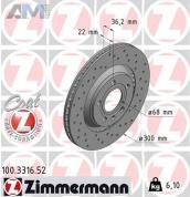 Задние перфорированные тормозные диски ZIMMERMANN 100.3316.52 на Audi A4 (B6) 2001-2005