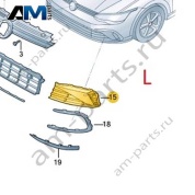 Решетка бампера слева (черная) 5HG853665B041 для Volkswagen Golf 8 2019-2026