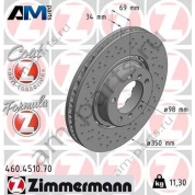 Передний левый тормозной диск 350х34 (ZIMMERMANN) 460.4510.70 для Porsche Boxster 2016-2025 IV 718 (812)