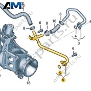 Патрубок ОЖ с трубкой удаления воздуха VAG 06K121065P