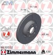 Передние перфорированные тормозные диски ZIMMERMANN 100.3317.52 на Audi A6 (С6) 2004-2011