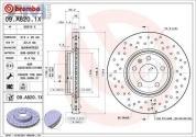 Передние перфорированные тормозные диски BREMBO 09.A820.1X Audi A4 (B8) 2012-2014