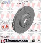 Перфорированный левый тормозной диск 348X36 (150.3478.52) ZIMMERMANN для BMW 5 серии F10 рестайлинг рестайлинг 530i