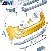 Бампер задний 5HG807417BGRU для Volkswagen Golf 8 2019-2026