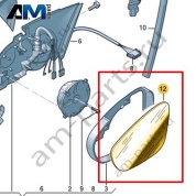 Зеркальный элемент правый (выпуклое стекло) с несущей пластиной Volkswagen Scirocco 2015-2018 1K8857522