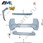 Направляющая заднего бампера правая VAG 3GJ807484 Volkswagen 2025-2026