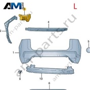 Направляющая заднего бампера левая VAG 3GJ807483 на Volkswagen 2025-2026