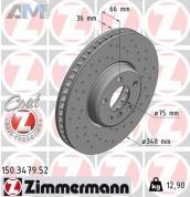 Перфорированный правый тормозной диск 348X36 (150.3479.52) ZIMMERMANN на BMW 5 серии (F10) 525d/528i