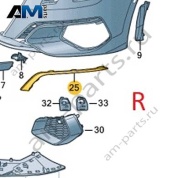 Накладка переднего бампера справа 8YG807534A9B9 для Audi A3 (8Y) 2020-2026