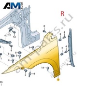 Крыло переднее правое 5H0821022F на Volkswagen Golf 8 2019-2026