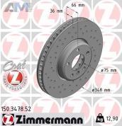 Перфорированный левый тормозной диск 348X36 (150.3478.52) ZIMMERMANN для BMW 5 серии (F10) 525d/528i