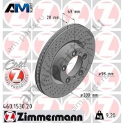 Передний правый тормозной диск 330х28 (ZIMMERMANN) 460.1530.20 для Porsche Boxster 2012-2016 III (981)