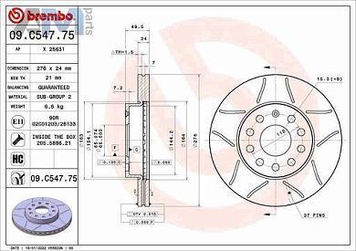 Передние тормозные диски BREMBO 09.C547.75 на Volkswagen Golf VII (2012-2020)