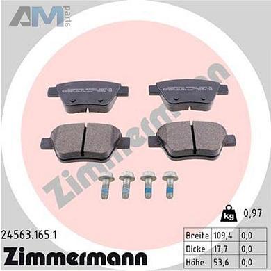 Задние тормозные колодки ZIMMERMANN 24563.165.1 Audi A1 (8X) 2011-2018