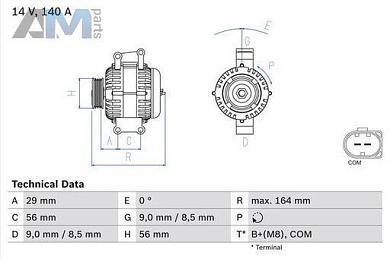 Генератор 140А (0986081370) BOSCH на Audi A4 (B8) 2008-2012