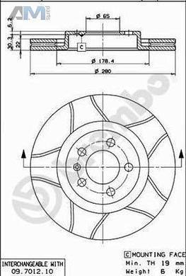 Передние тормозные диски BREMBO 09.7012.75 для Skoda Tour (1996-2011)
