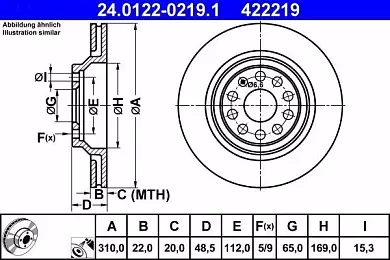 Задние тормозные диски ATE 24.0122-0219.1 Audi A3 (8V) 2012-2020
