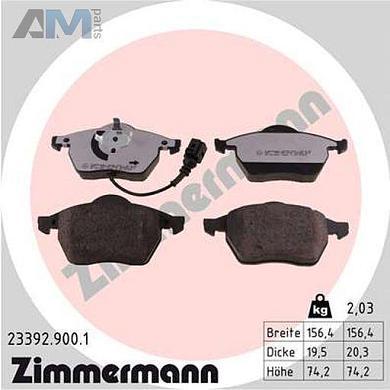 Передние керамические тормозные колодки ZIMMERMANN 23392.900.1  Volkswagen Golf IV (1997-2005)