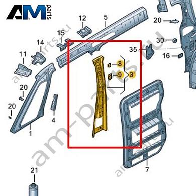 Внутренняя часть стойки В Volkswagen id-Buzz 2023-2024 1T3809443AКупить внутреннюю часть стойки В 1T3809443A на Фольксваген id-Buzz 2023-2024- бесплатная доставка