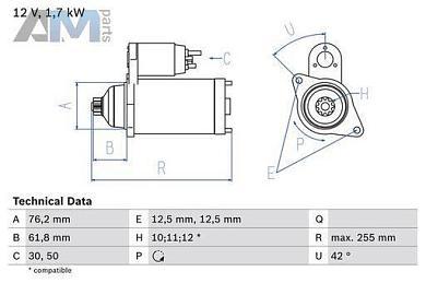 Стартер (0986020260) BOSCH на Audi Q3 (8U) 2011-2018