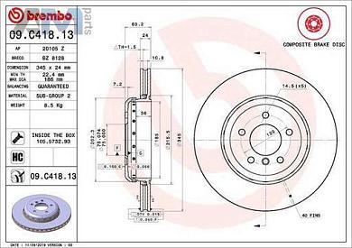 Задние тормозные диски 345X24 (09.C418.13) Brembo на BMW 5 Серии (E60) 530d/530i