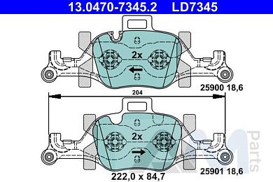 Керамические передние тормозные колодки ATE (13.0470-7345.2) на BMW 5 серии (G30) 530i/530iX