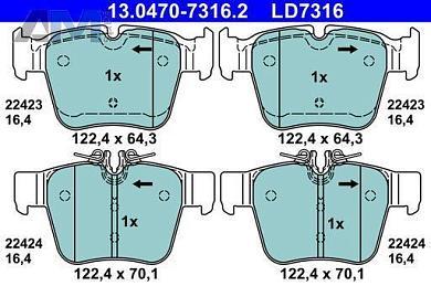 Задние керамические колодки (13.0470-7316.2) ATE на Mercedes C-Class W205 C450
