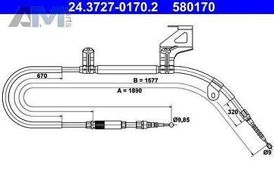 Трос ручного тормоза (24372701702) ATE для Volkswagen Passat B5 (1997-2005)
