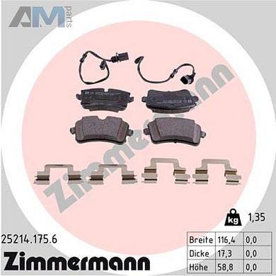 Задние тормозные колодки ZIMMERMANN 25214.175.6 для Audi A8 (D4) 2010-2017