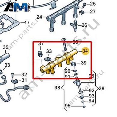 Топливная рампа VAG 06E130089AAКупить топливную рампу 06E130089AA для Фольксваген/Ауди/Шкода- гарантия наличия