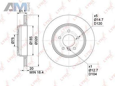 Диск тормозной задний LYNX для BMW 5 серия (E60 ) 2003-2009 BN-1011