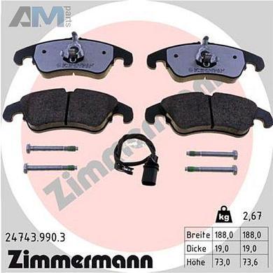 Передние керамические тормозные колодки ZIMMERMANN 24743.990.3 на Audi A5 (8T) 2007-2016