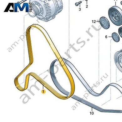 Поликлиновый ремень VAG 06M903137ABКупить поликлиновый ремень 06M903137AB для Фольксваген/Ауди/Шкода на выгодных условиях