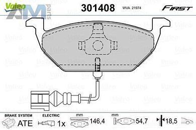 Передние тормозные колодки VALEO 301408 для Volkswagen Golf V (2003-2008)