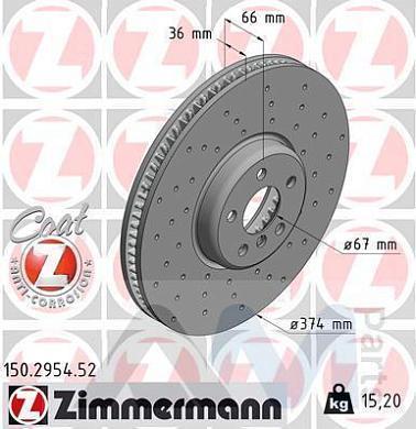 Перфорированный левый передний тормозной диск ZIMMERMANN (150.2954.52) для BMW 6 серии (G32) 640i