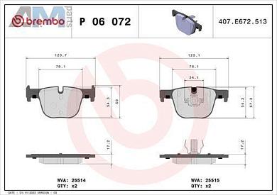 Задние тормозные колодки (P06072) Brembo на BMW 3 Серии 2012-2015 330d/330dX