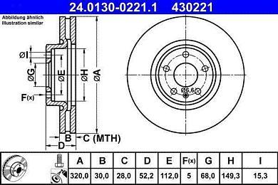 Передние тормозные диски ATE 24.0130-0221.1 на Audi A4 (B8) рестайлинг