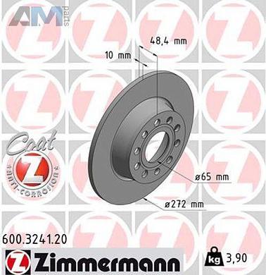 Задние тормозные диски ZIMMERMANN 600.3241.20 для Volkswagen Scirocco (2008-2017)