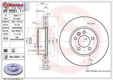 Передние тормозные диски (09.D351.11) BREMBO на Volkswagen Crafter (2017-2024) диски (300х28)