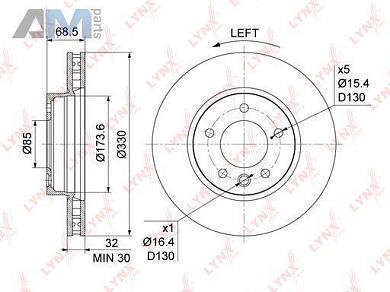 Диск тормозной передний левый LYNX для Touareg 2003-2010 BN-1212L