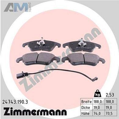 Передние тормозные колодки ZIMMERMANN 24743.190.3 Audi A5 (8T) 2007-2016