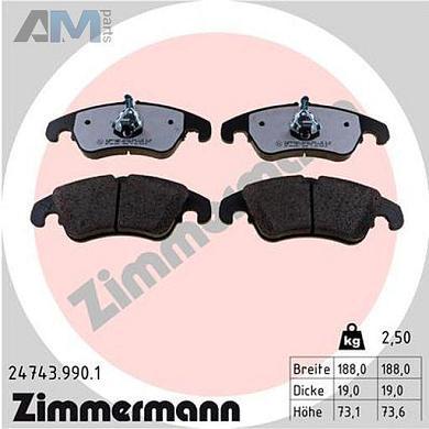 Передние керамические тормозные колодки ZIMMERMANN 24743.990.1 для Audi A7 (4G) 2011-2018