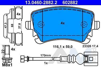 Тормозные колодки задние ATE (13.0460-2882.2) для Volkswagen Caravelle T6