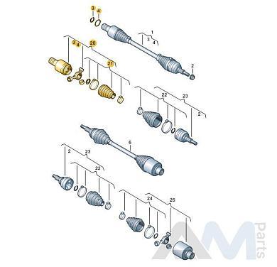 Внутренний ШРУС левый (7-DSG) 7LA498103B  Volkswagen Multivan T6 (2019-2023)