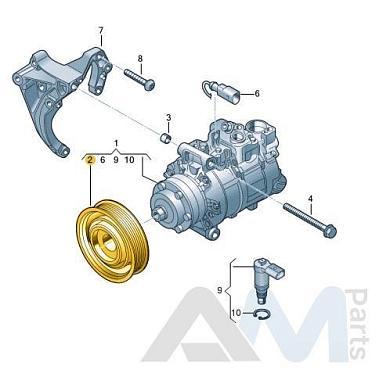 Шкив компрессора кондиционера с приводом Audi Q7 (4M) рестайлинг 3.0TFSI 8W0260810