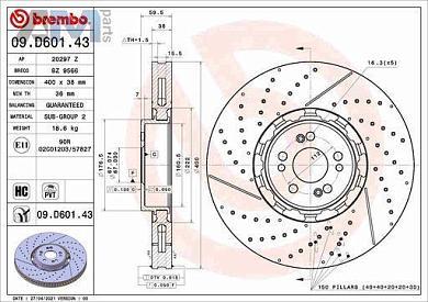 Передние перфорированные диски (09.D601.43) BREMBO для Mercedes GLE-Coupe C167 53 AMG