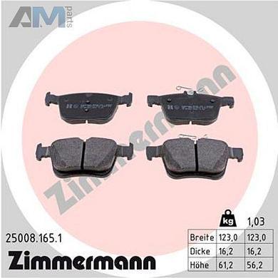 Задние тормозные колодки ZIMMERMANN 25008.165.1 на Audi A3 (8V) 2012-2020