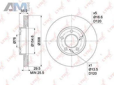 Диск тормозной передний LYNX для Transporter BN-1204